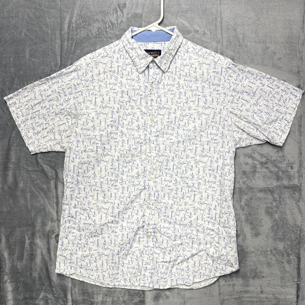 Men's CREMIEUX PREMIUM DENIM White S/S Music Musician Cotton Shirt L Large